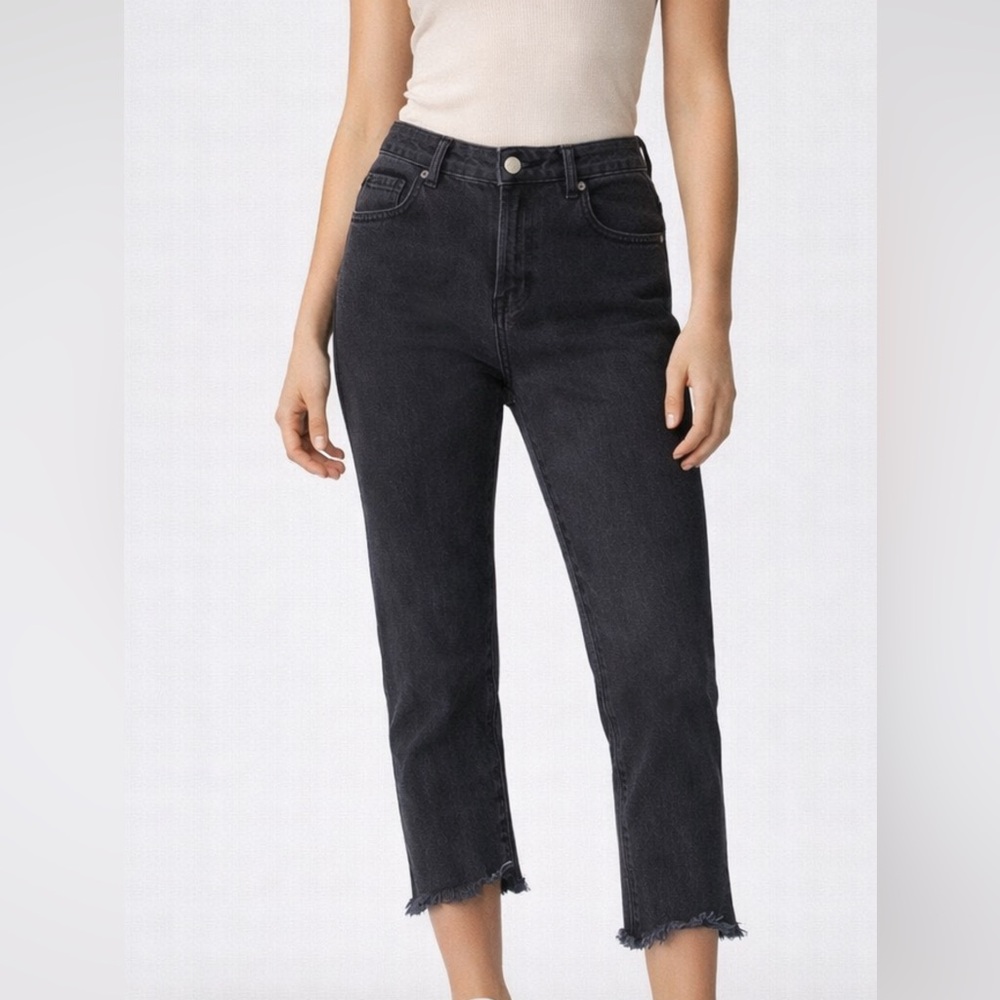 Avec Les Filles Black Cropped Skinny Jeans Distressed Ankle crop Denim 30